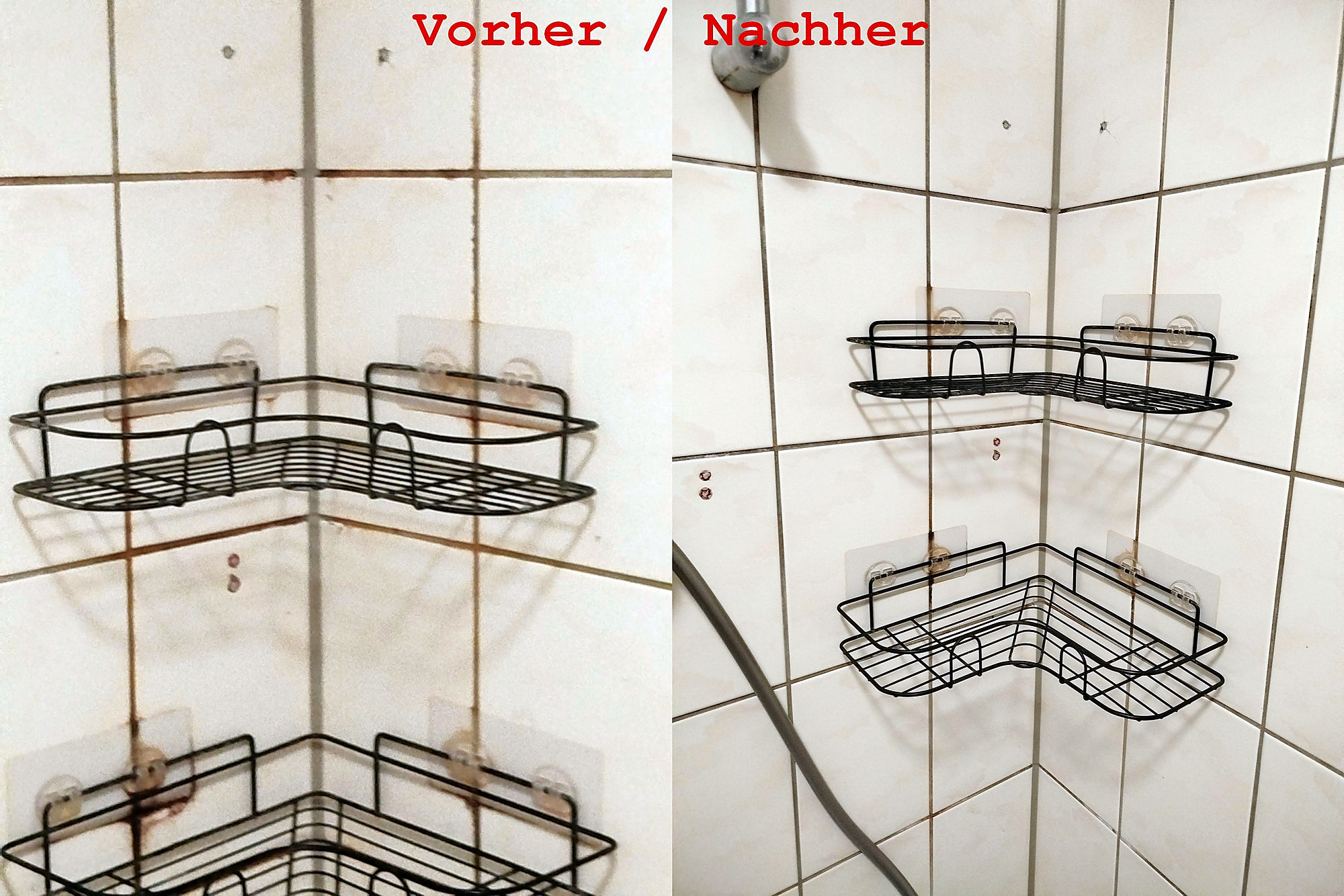 Vorher-Nachher-Vergleich einer gereinigten Dusche